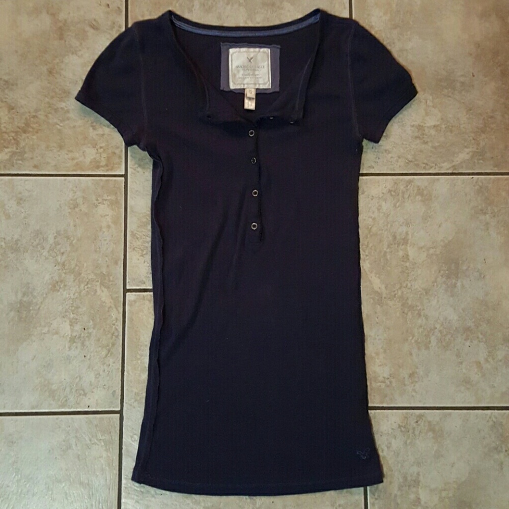 AE Button Up Top Henley y2k Navy Blue Med